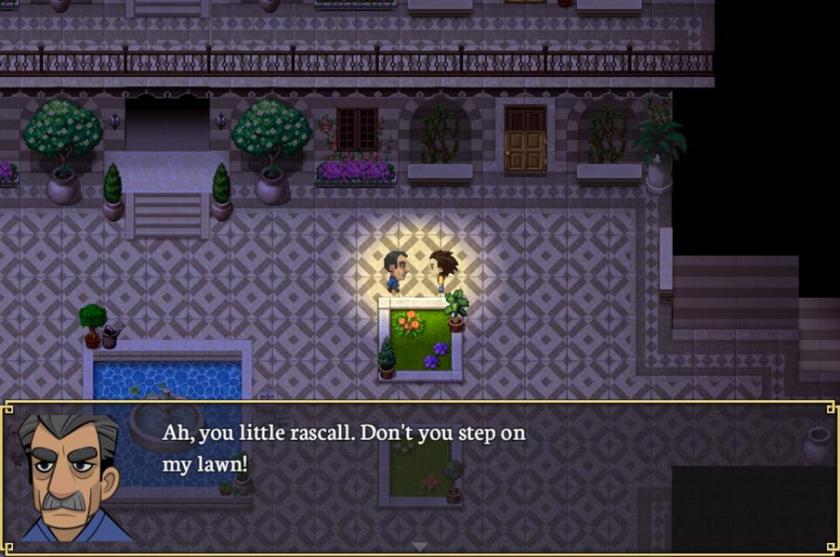 In this in-game screenshot the main protagonist, Abdullah, is talking to another character. It is dark and they are in the yard of a beautiful house. There is a dialog window open and the neighbour is shown saying: 